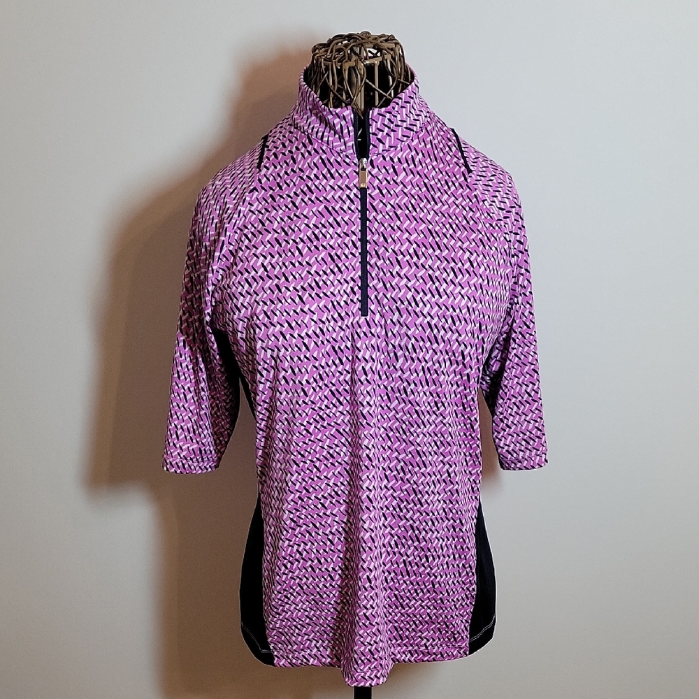 TAIL White Label UPF50+ 1/4 zip 3/4 sleeve mock neck pull over top womens size L